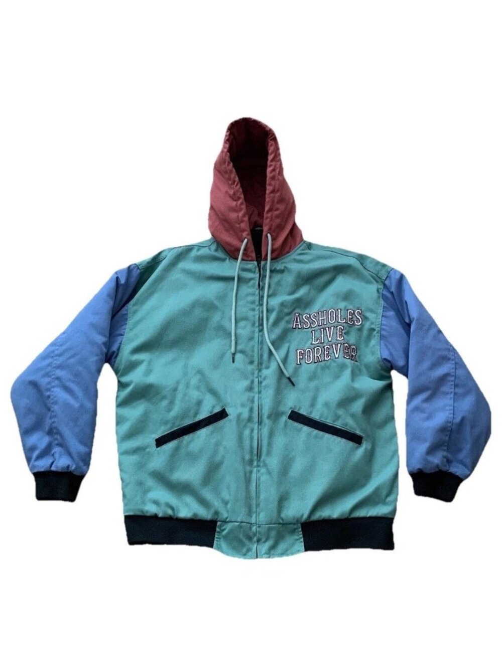 Assholes Live Forever Hooded Bomber Jacket Men’s Medium Canvas Colorblock